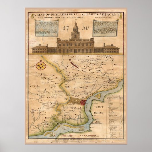 Poster Carte Philadelphie 1750 réplique (Devant)