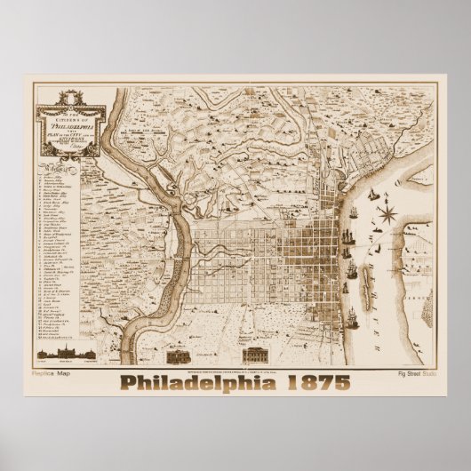 Poster Carte Philadelphie 1875, réplique (Devant)