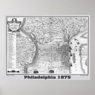 Poster Carte Philadelphie 1875, réplique Grey