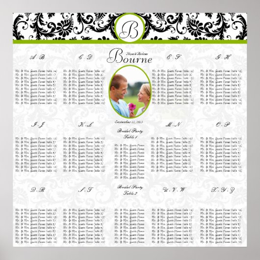 Poster Carte photo Mariage noir blanc vert (Devant)