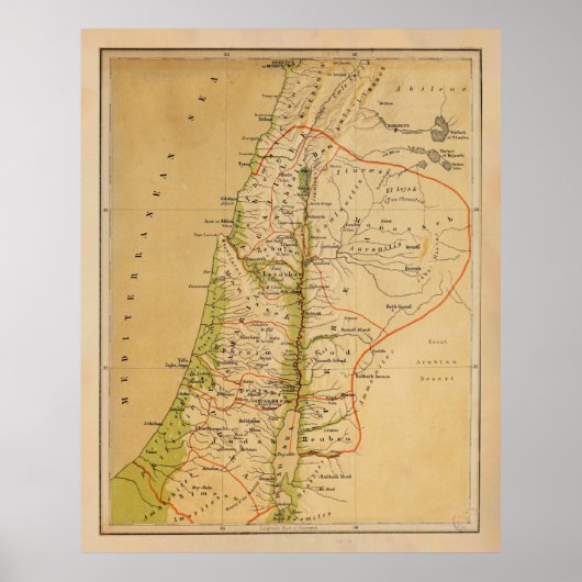 Poster Carte physique de la vieille Palestine (1881) (Devant)