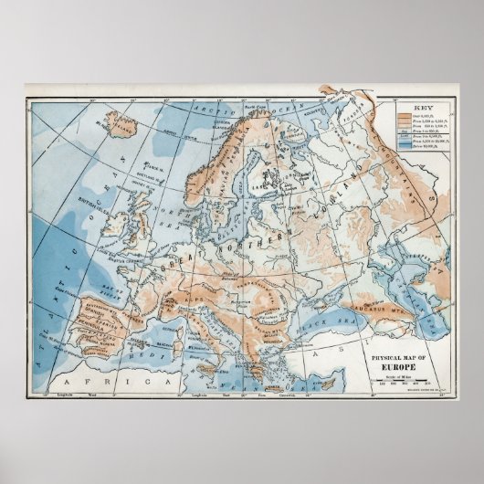 Poster Carte physique de l'Europe (1916) (Devant)