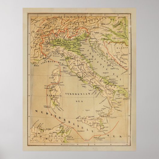 Poster Carte physique de l'Italie ancienne (1881) (Devant)