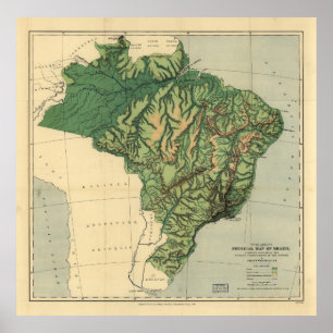 Poster Carte physique du Brésil (1886)