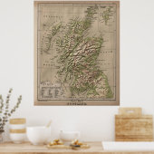 Poster Carte physique vintage de l'Écosse (1880) (Cuisine)