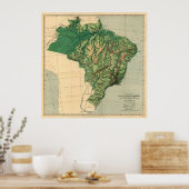 Poster Carte physique vintage du Brésil (1886) (Cuisine)