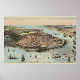 Poster Carte Pictorielle de La Havane vintage Cuba (1851)