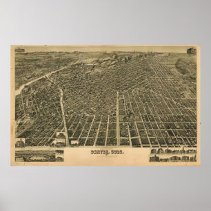 Poster Carte picturale Vintage de Denver CO (1889)