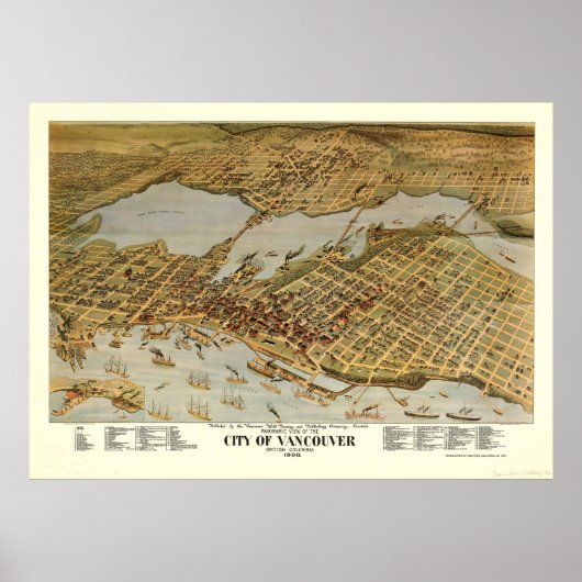 Poster Carte picturale vintage de Vancouver BC (1898) (Devant)