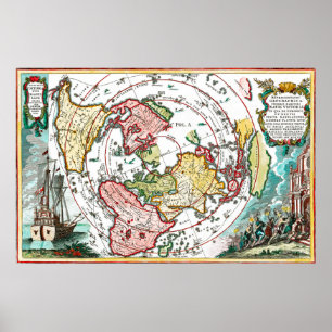 Poster Carte plate de la terre de voyage de Magellan
