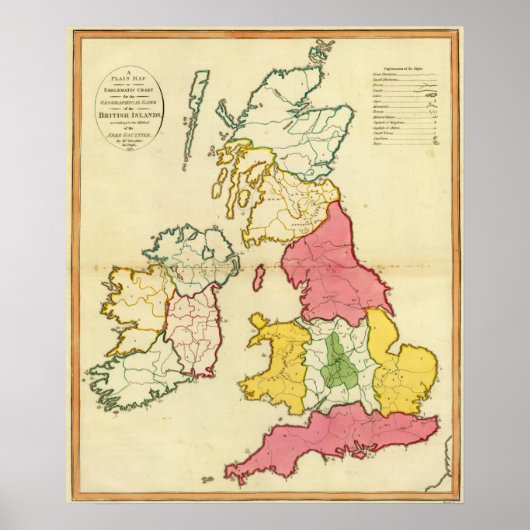 Poster Carte plate Îles britanniques (Devant)