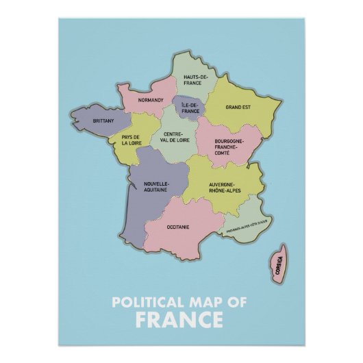 Poster Carte politique de la France (Devant)