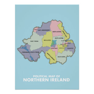 Poster Carte Politique De L'Irlande Du Nord.