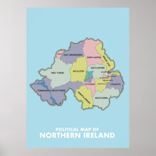 Poster Carte Politique De L'Irlande Du Nord.