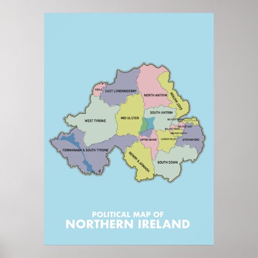 Poster Carte Politique De L'Irlande Du Nord. (Devant)