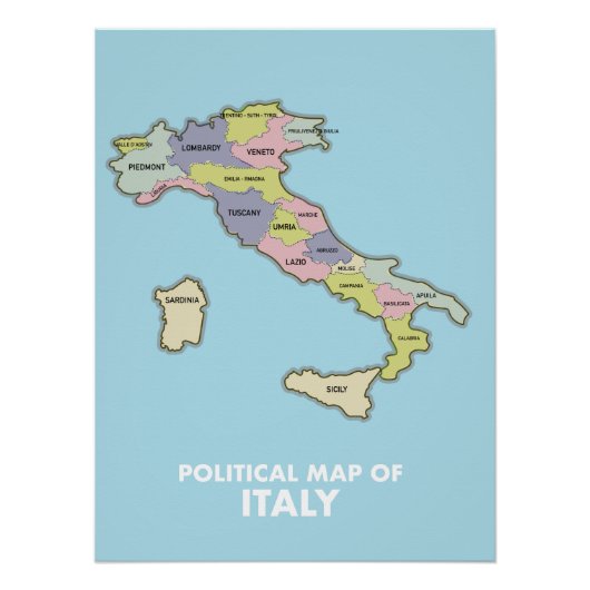 Poster Carte politique de l'Italie (Devant)