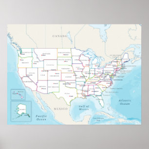Poster Carte politique des États-Unis avec capitales