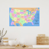 Poster Carte politique des États-Unis d'Amérique (Cuisine)