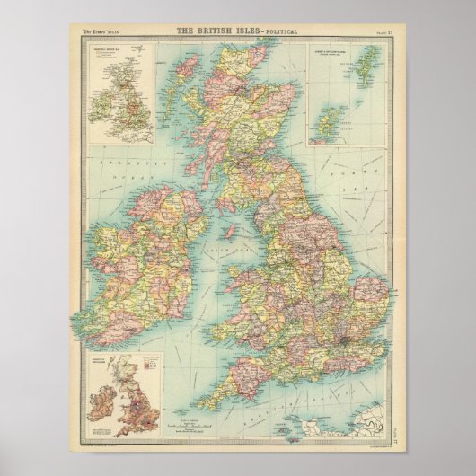 Poster Carte politique des îles britanniques (Devant)
