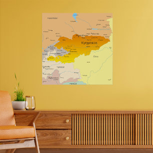 Poster Carte politique du Kirghizistan et d'Asie centrale