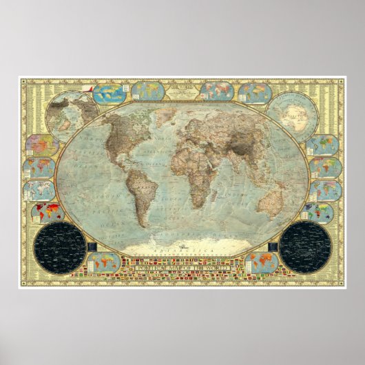 Poster Carte politique du monde - Décor impérial (Devant)