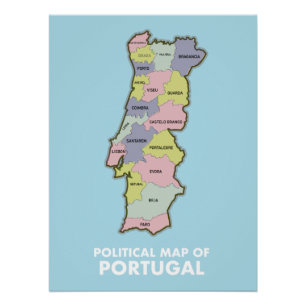 Poster Carte politique du Portugal