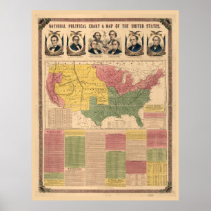 Poster Carte politique nationale des États-Unis (1860)