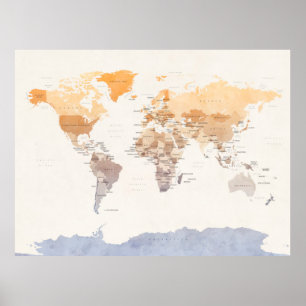 Poster Carte politique pour aquarelle du monde