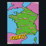 Poster Carte Pop Art Illustrated France<br><div class="desc">Pop Art Illustrated France Carte européenne dans un style vintage et ancien.</div>
