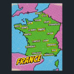 Poster Carte Pop Art Illustrated France<br><div class="desc">Pop Art Illustrated France Carte européenne dans un style vintage et ancien.</div>