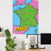 Poster Carte Pop Art Illustrated France (Bureau à domicile)