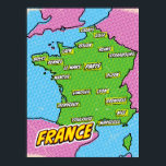 Poster Carte Pop Art Illustrated France<br><div class="desc">Pop Art Illustrated France Carte européenne dans un style vintage et ancien.</div>