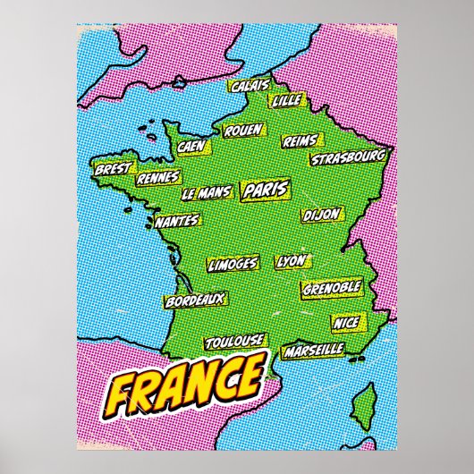 Poster Carte Pop Art Illustrated France (Devant)