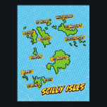 Poster Carte Pop Art Illustrated Scilly Isles<br><div class="desc">Pop Art Illustrated Scilly Isles UK map dans un magnifique style vintage usé.</div>