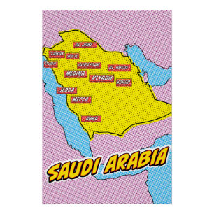 Poster Carte Pop Art illustrée Arabie Saoudite