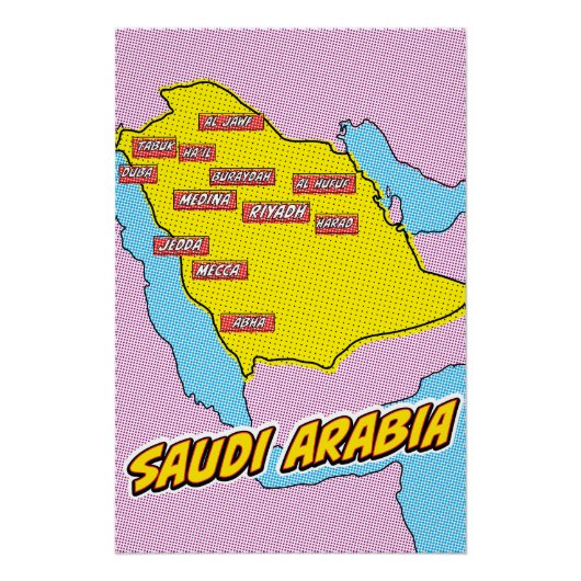 Poster Carte Pop Art illustrée Arabie Saoudite (Devant)