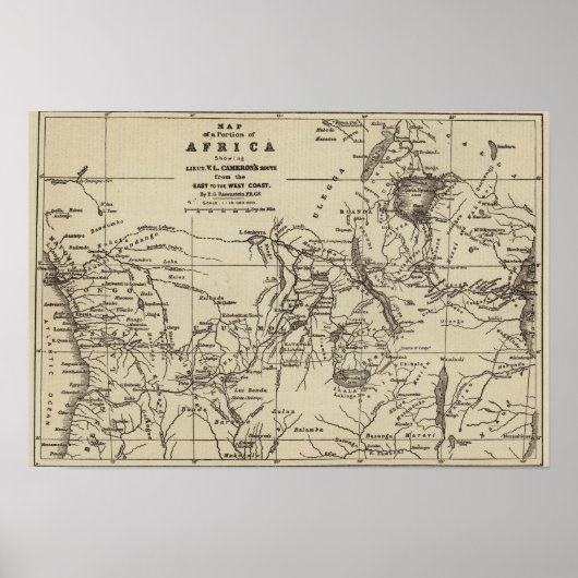 Poster Carte Portion de l'Afrique | La route de Cameron (Devant)