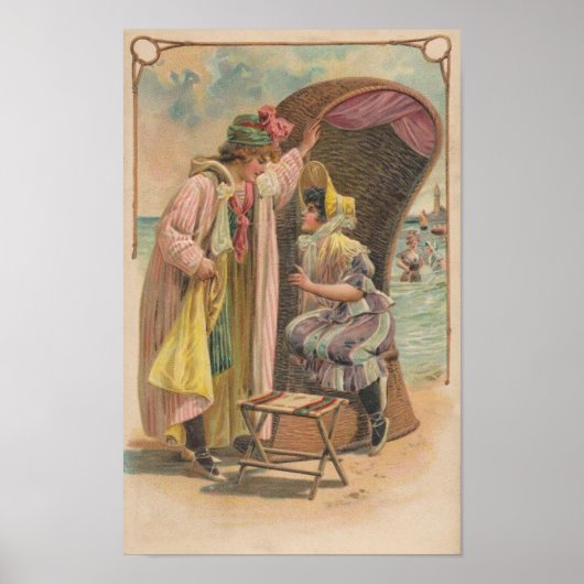 Poster Carte postale 1909. Vacances Plage. Style maillot (Devant)