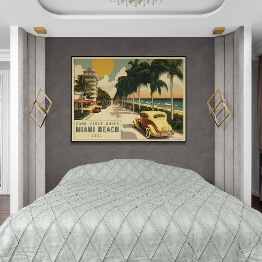 Poster Carte postale 1920 Retro Miami Beach Ocean Drive