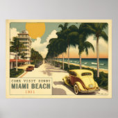 Poster Carte postale 1920 Retro Miami Beach Ocean Drive (Devant)