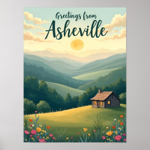 Poster Carte postale ancienne Montagnes Blue Ridge d'Ashe