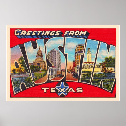 Poster Carte postale Austin Texas TX Vintage (Devant)
