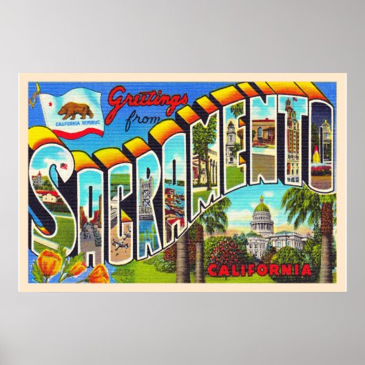 Poster Carte postale aux grandes lettres de Sacramento Ca (Devant)