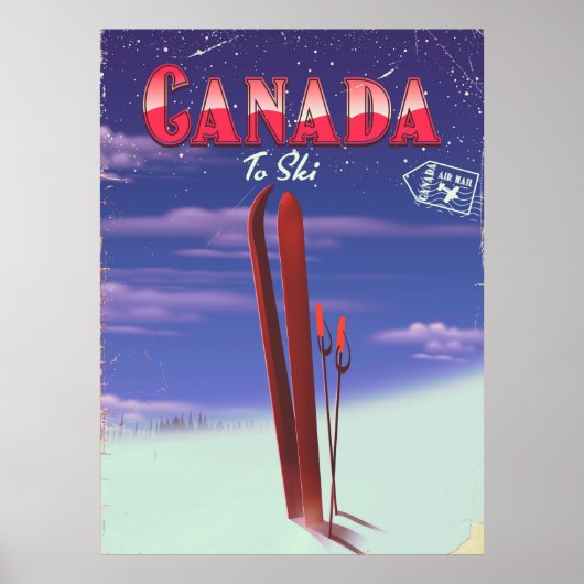 Poster Carte postale Canada Air à ski. (Devant)