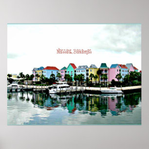 Poster Carte postale de la marina de Nassau Bahamas