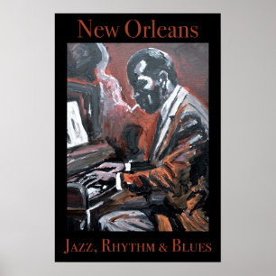 Poster Carte postale de pianiste de jazz de La Nouvelle-O