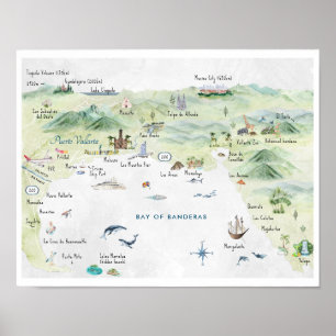 Poster Carte postale de voyage à l'aquarelle Puerto Val