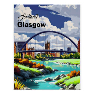 Poster Carte postale de voyage de Glasgow, Art de voyage