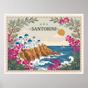 Poster Carte postale de voyage vintage Santorin Grèce