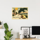 Poster Carte postale Miami Beach Ocean Drive datant des a (Bureau à domicile)